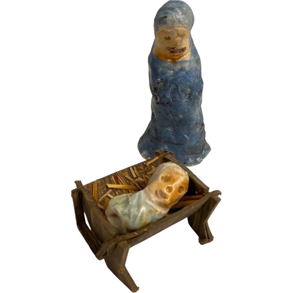 Vintage Ceramic Spooky Nativity Set Mary and Baby Jesus SignReligious Decor B20Q